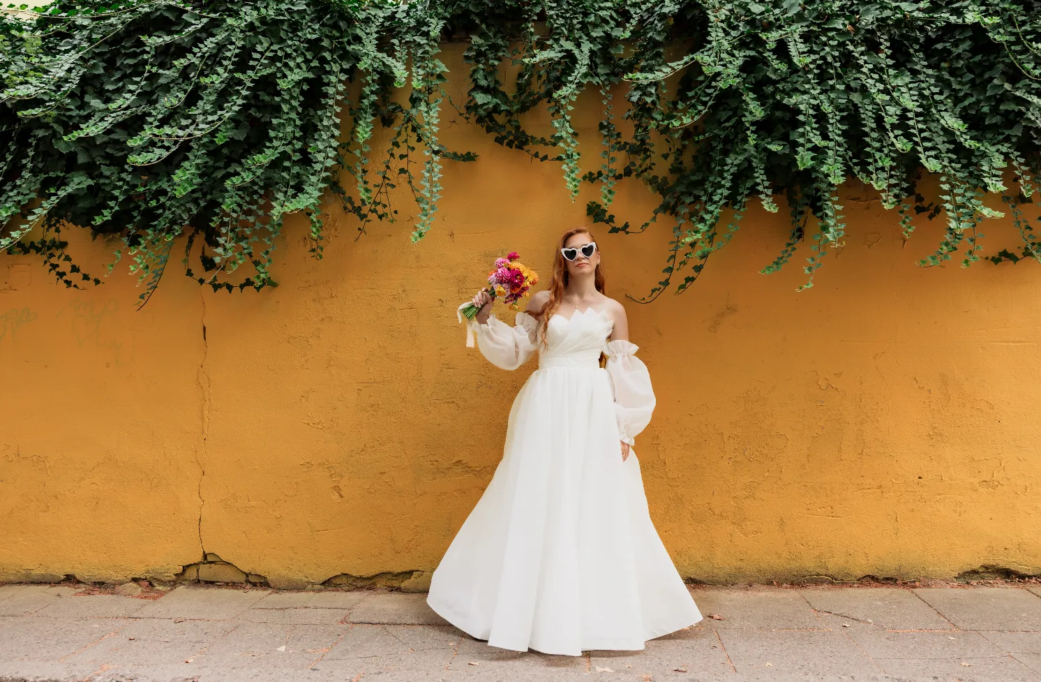 bride in colorful vilnius streets