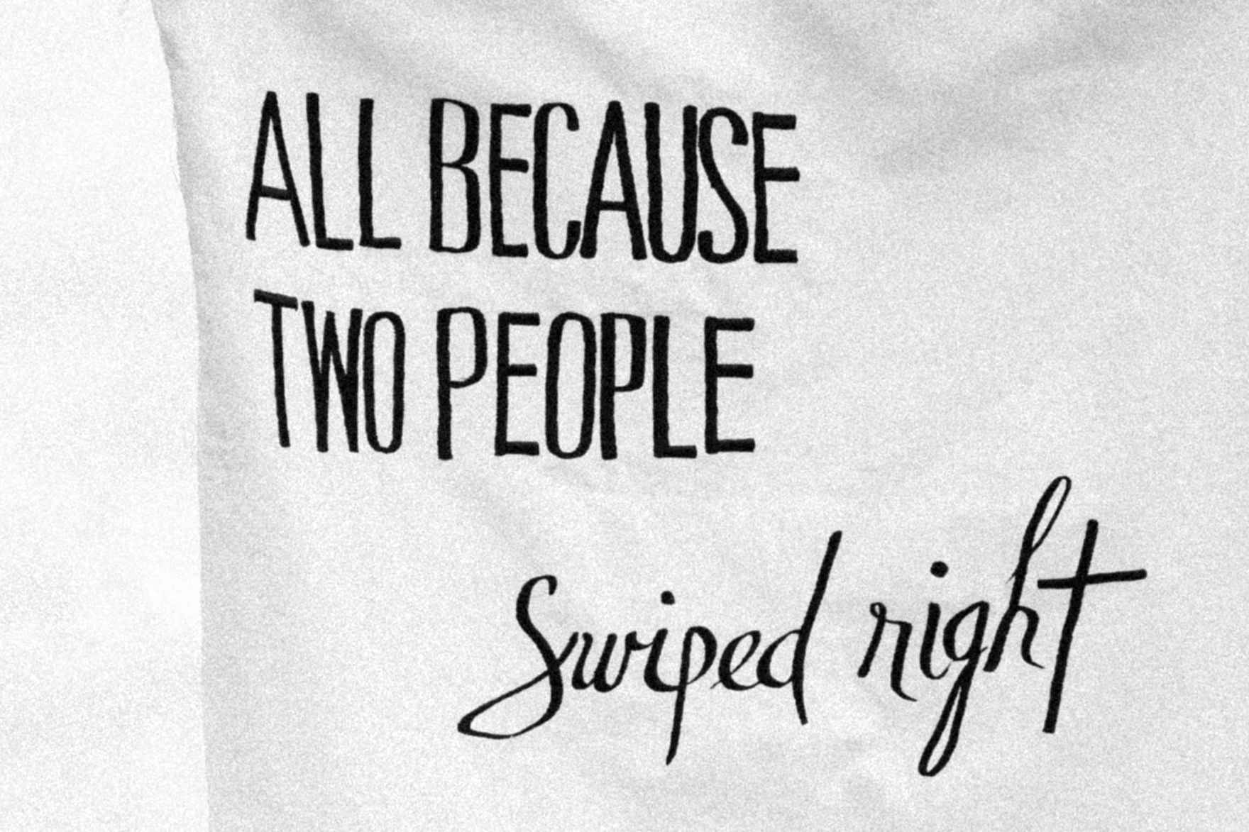 all because two people swiped right poster on wedding day