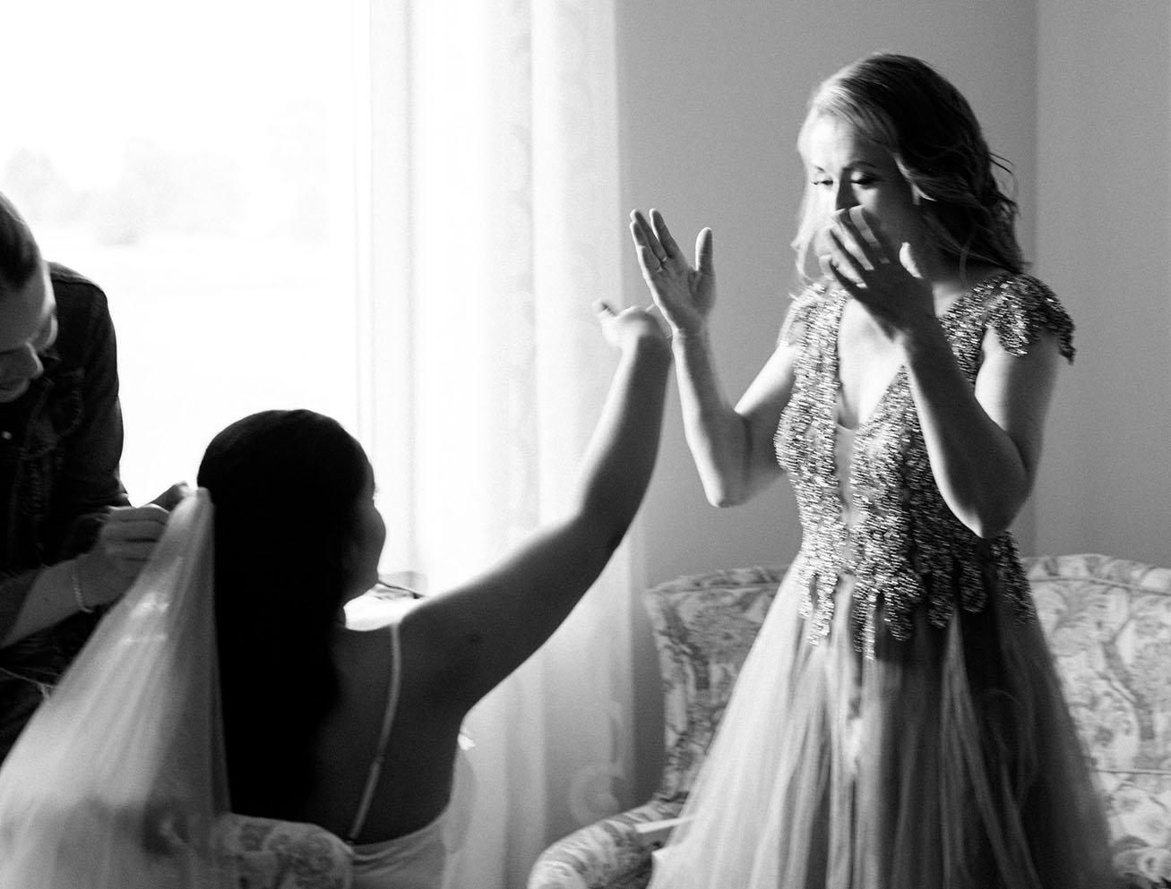 bride mom morning tearing moment