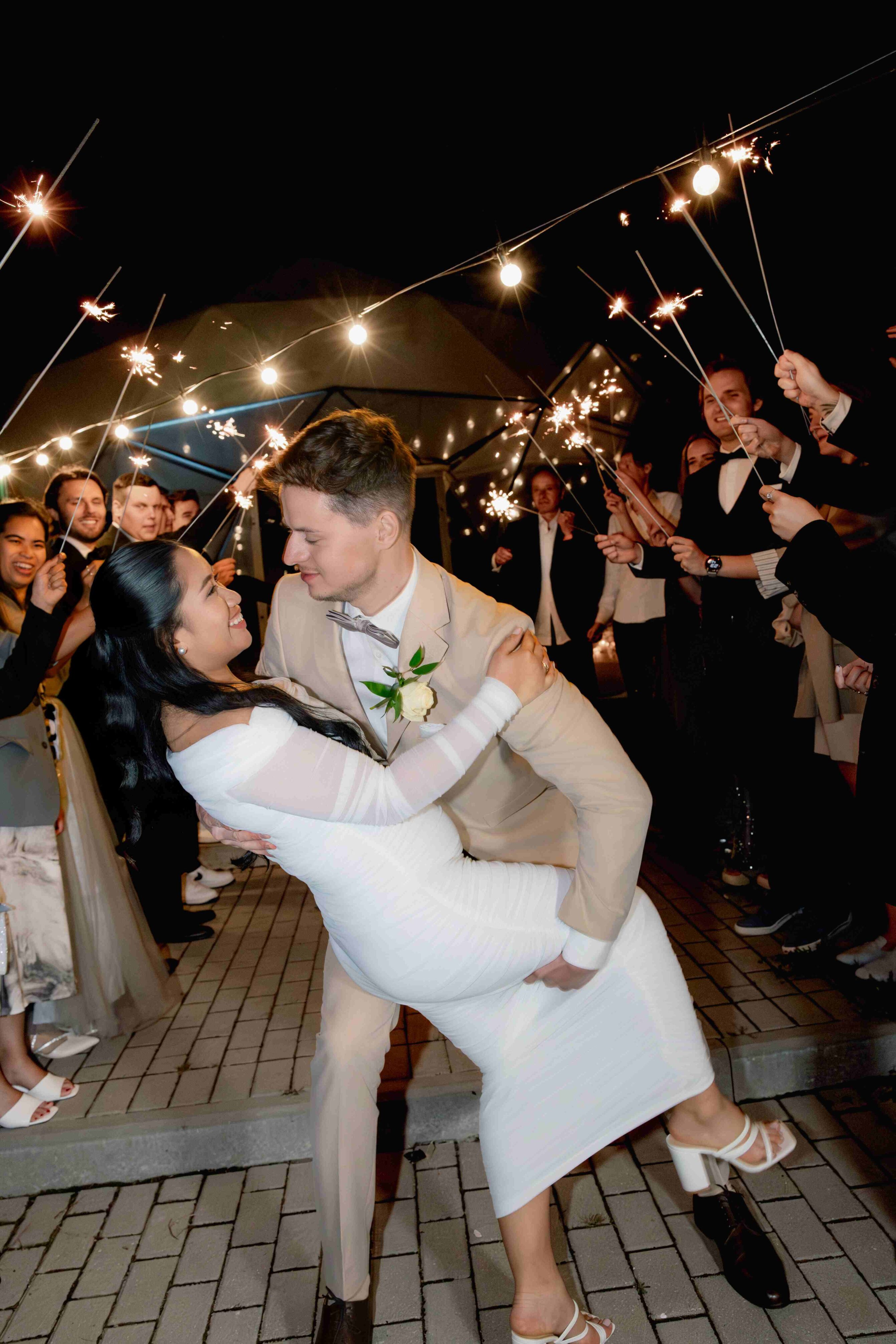 sparklers tunnel on wedding night