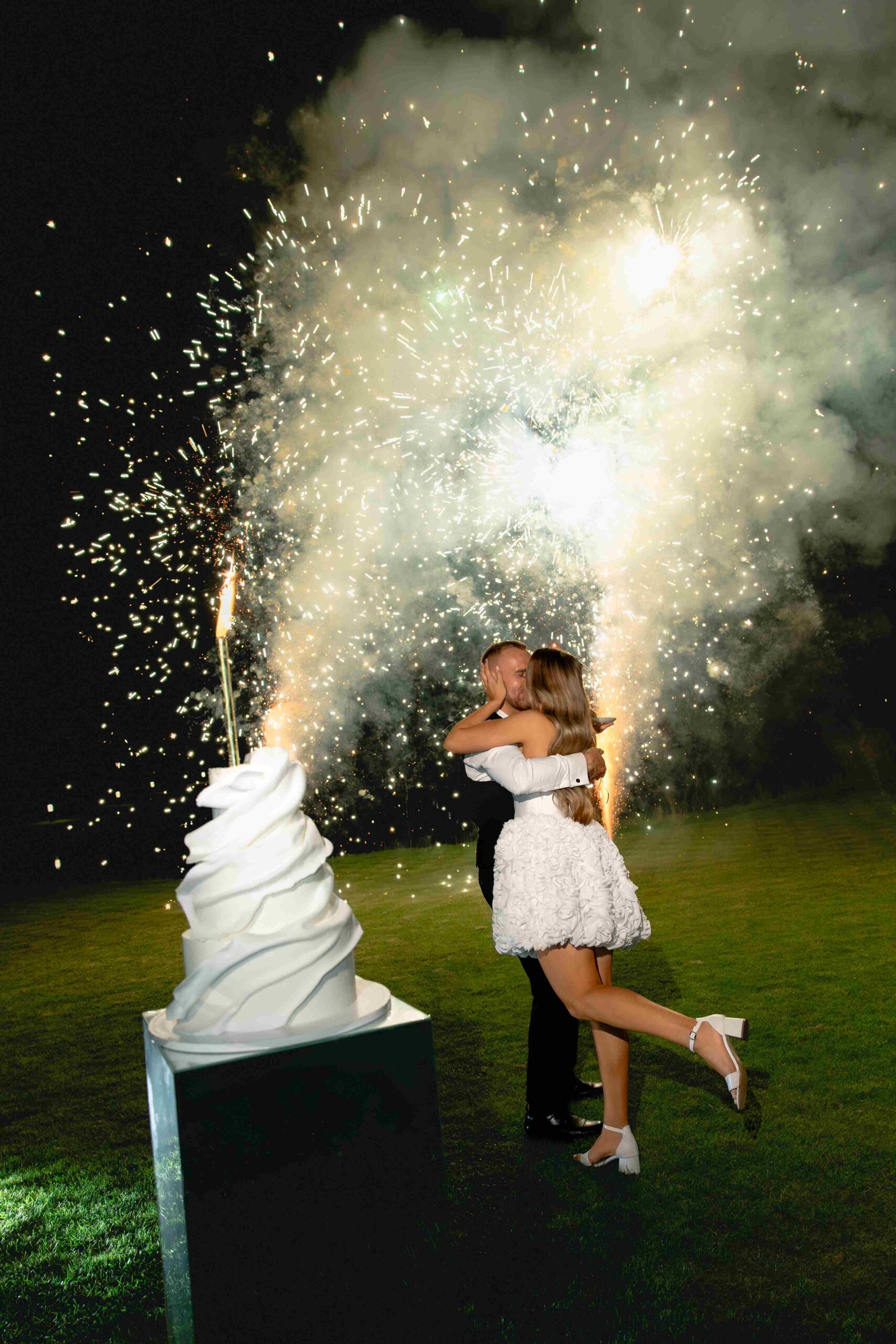 fireworks and cake cutting wedding evening finish