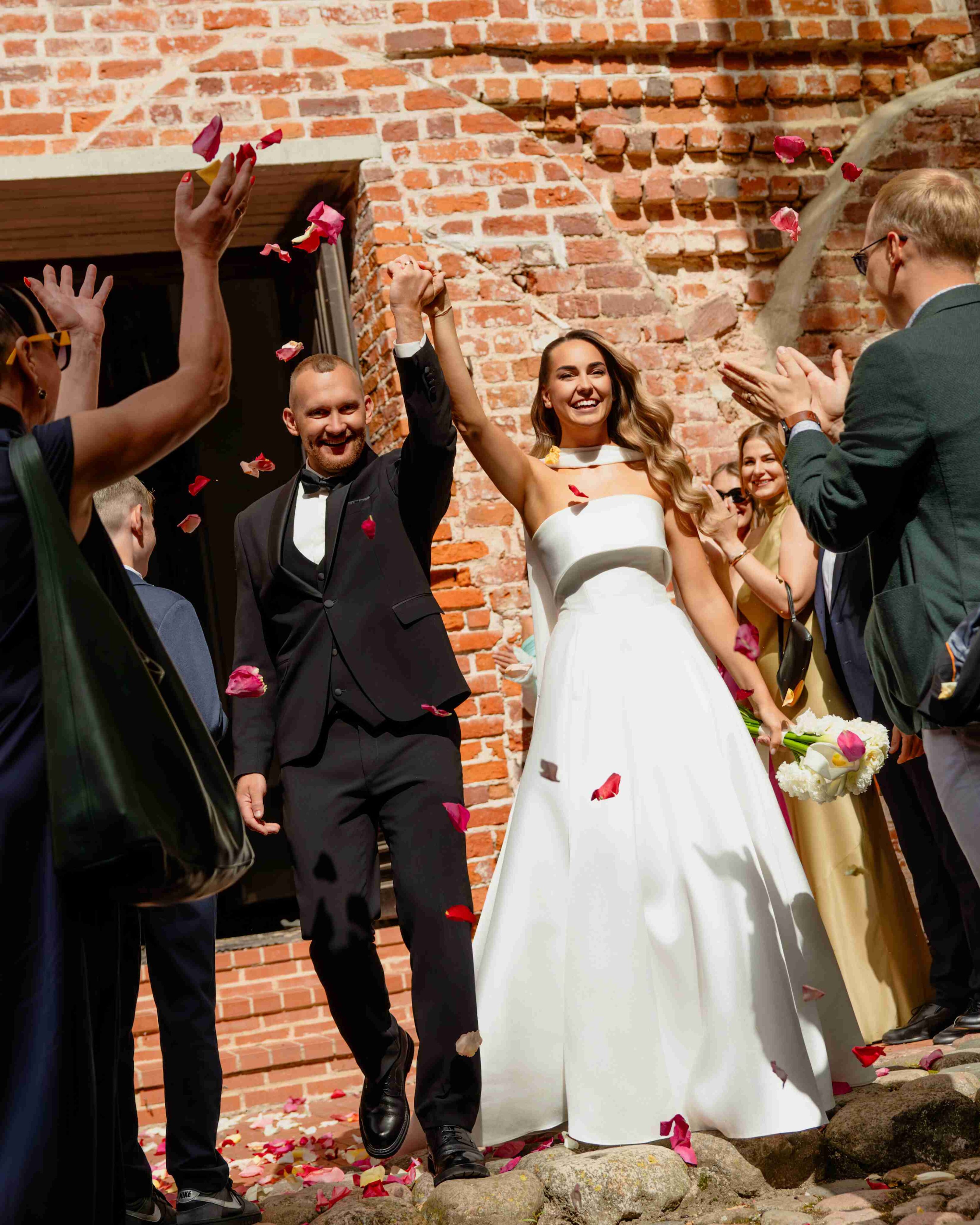 flower petals after ceremony in Kaunas center church