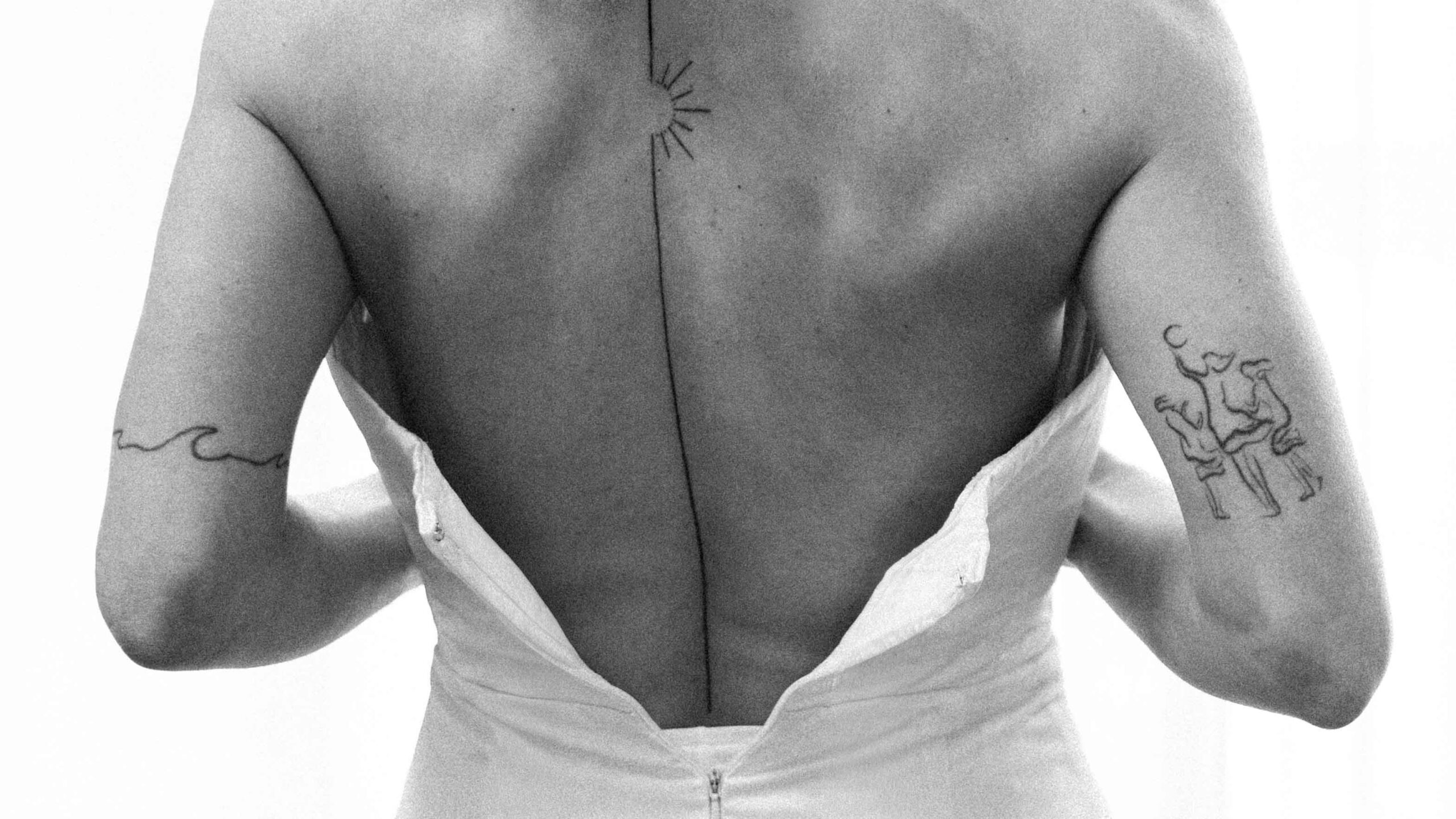 bride tattoo on back wedding dress morning preparation