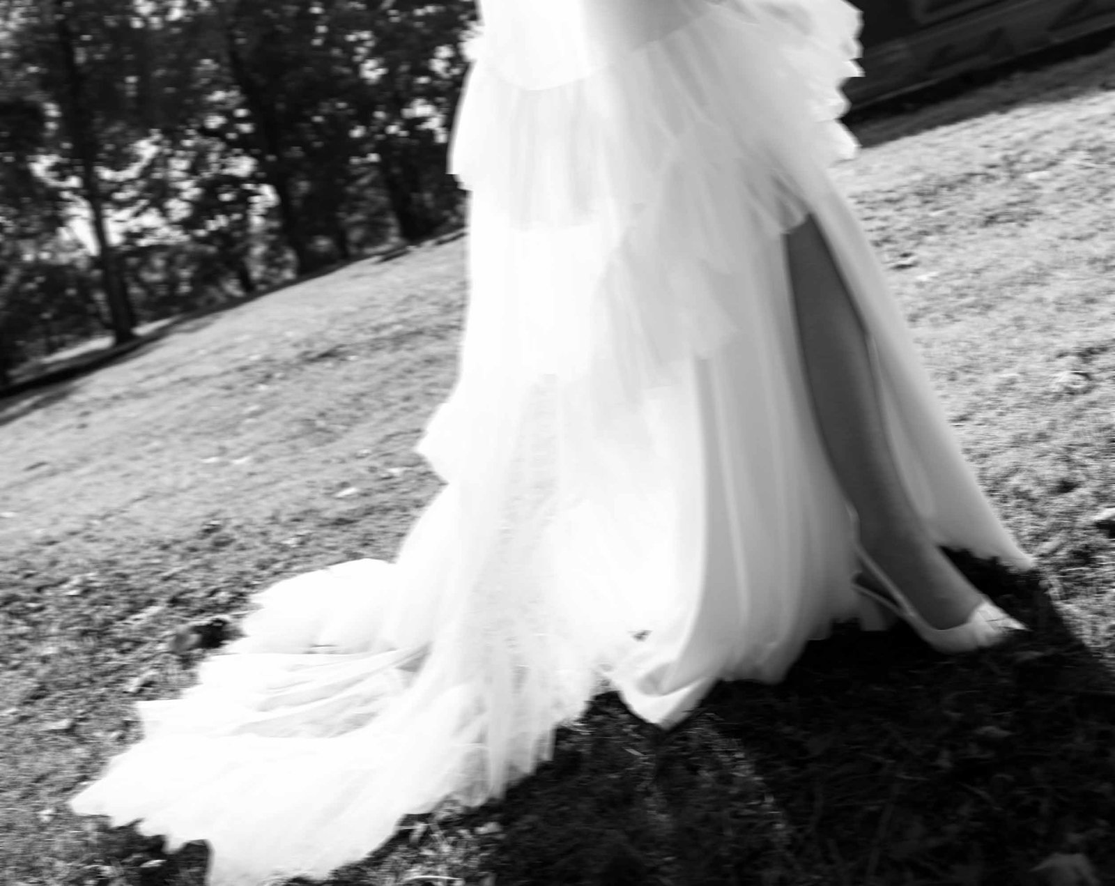 bride details wedding dress shoes black white ruffled dress