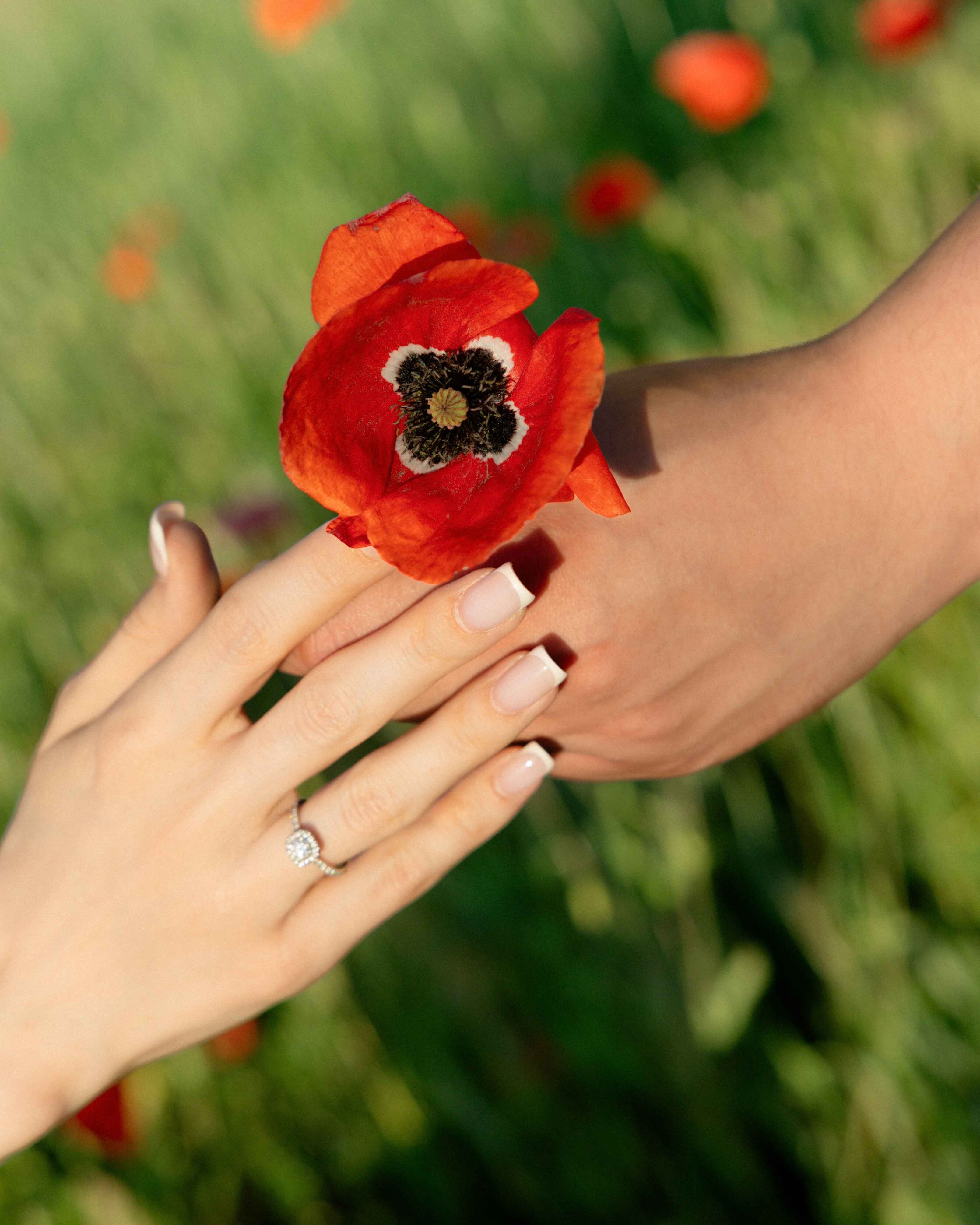 engagement in red flower field ring