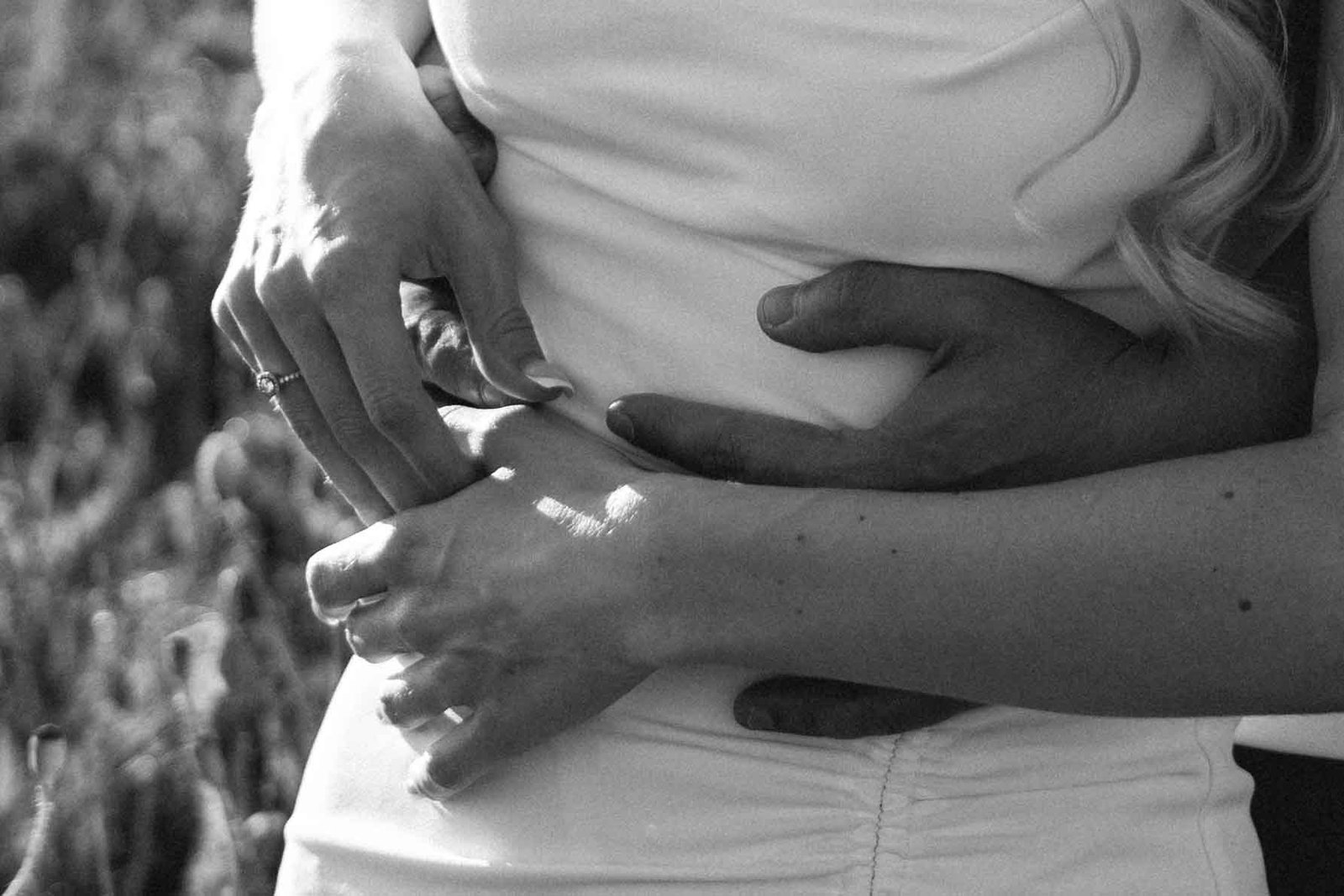 engagement ring black white photography couple details