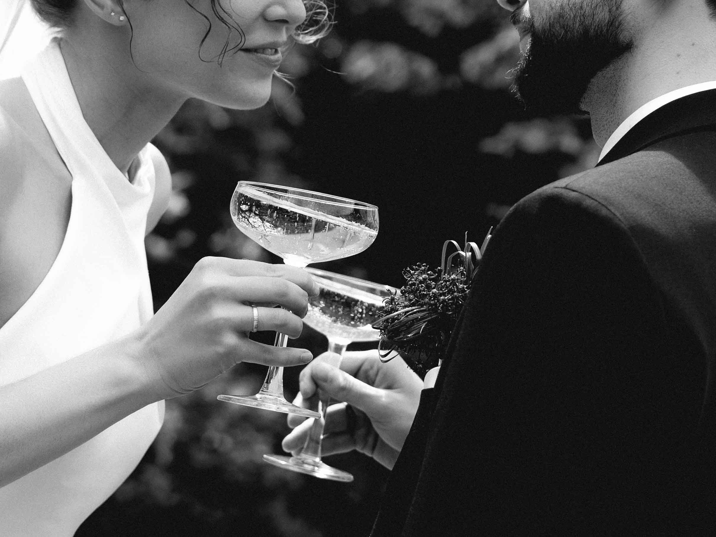 wedding details first glass of chamapge after ceremony