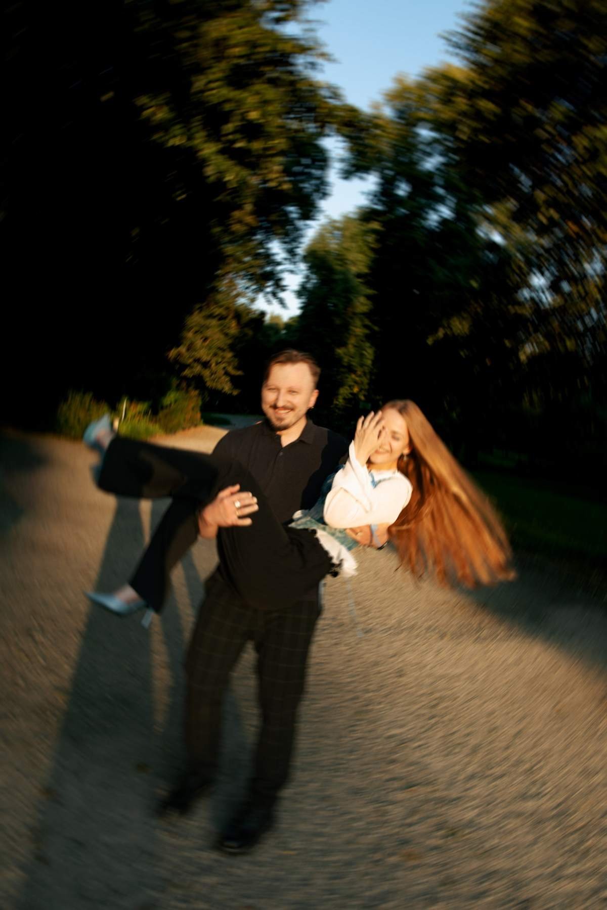 A joyful spin caught mid motion during golden hour.